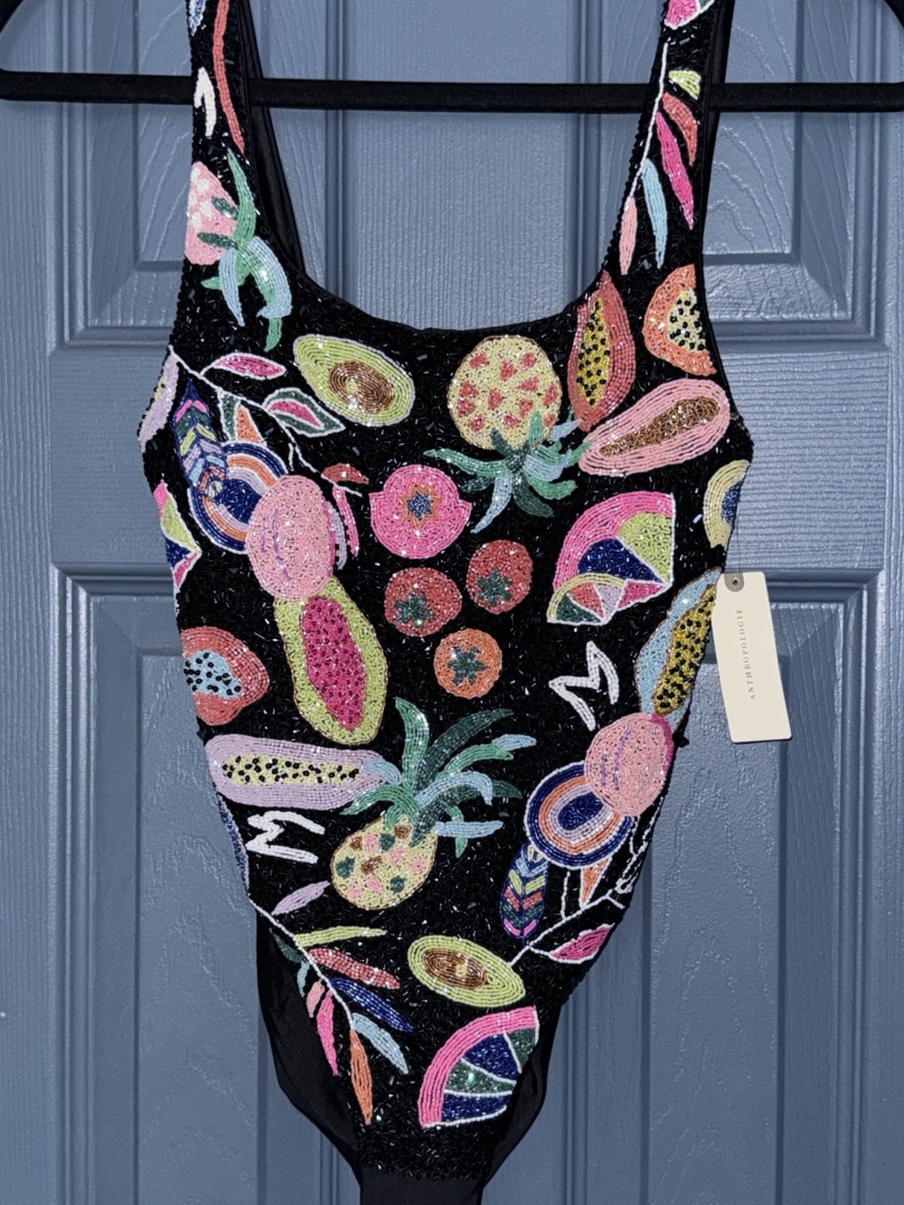 Anthropologie Girls' Black Sequin Tropical One-Piece Swimsuit